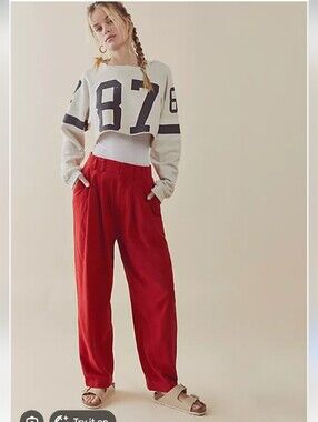 Free People NWT Red Calla Pleated Trouser Pants